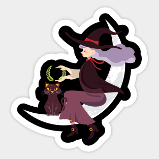 Vintage Halloween Woman And Cat Sticker